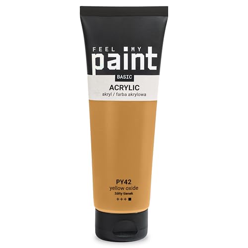 FeelMyPaint Acrylfarbe Gelbe Ocker (Mars Yellow) – 120 ml hochpigmentierte Künstlerfarbe zum Malen auf Leinwand, Papier, Stoff, Holz, Glas, Keramik, Metall, Stein von FeelMyPaint