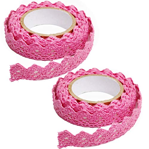 2 Rolls Spitzenband Selbstklebende, Vintage Spitze Bänder zum Basteln Spitze Dekoband Lochstickerei Spitzen-Tape Für Hochzeit Tischdeko DIY Geschenkband Bordüre Scrapbook (Fuchsia) von Feelairy