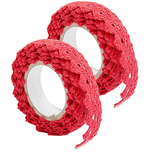 Feelairy 2 Rolls Spitzenband Selbstklebende, Vintage Spitze Bänder zum Basteln Spitze Dekoband Lochstickerei Spitzen-Tape Für Hochzeit Tischdeko DIY Geschenkband Bordüre Scrapbook (Rot) von Feelairy