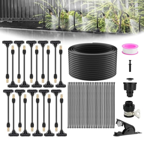 Feelhap Bewässerungssystem,20M Bewässerungsrohre Automatische Bewässerungssets,360° Curved Garden Automatic Irrigation System,20 Directional Brass Spray Nozzles,3/4" Adapter,Outdoor-Nebelkühlsystem von Feelhap