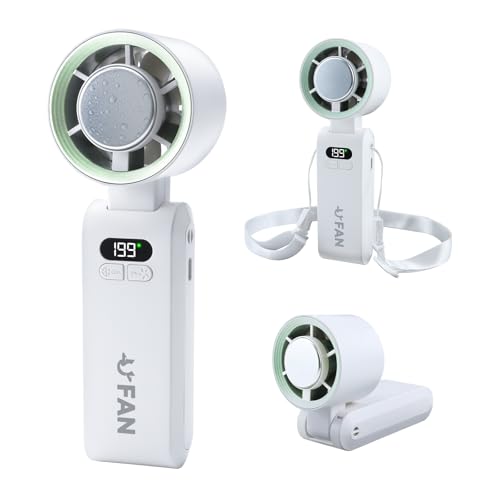 Feelhap Handventilator,Tragbarer Handventilator Turbo Ventilator mit 5000mAh Akku Aufladbar,Faltbar Hand Ventilatoren mit LED Anzeige,3-IN-1 Hand/Schreibtisch/Halsventilator,Mini Ventilator für Reisen von Feelhap