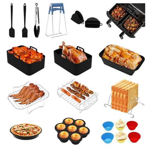 Feelhap Heißluftfritteuse Zubehör,20pc Zubehör Heißluftfritteuse für Ninja Foodi AF300EU AF400EU 7,6L-9.5L Und anderen Dual Zone Air Fryer Accessories,Airfryer Zubehör mit Silikoneinsatz von Feelhap