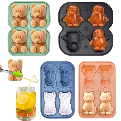 Feelhap Silikon Eiswürfelform Katzen,3D Pinguin Eiswürfelformen Bär Eiswürfelform silikon,4-Fach Silikon Eiswürfelform Bulldogge mit Deckel,Trichter und Eiszange,Wiederverwendbar Eiswürfel Form (4pcs) Feelhap Silikon Eiswürfelform Katzen,3D Pinguin Eiswürfelformen Bär Eiswürfelform silikon,4-Fach Silikon Eiswürfelform Bulldogge mit Deckel,Trichter und Eiszange,Wiederverwendbar Eiswürfel Form (4pcs) von Feelhap