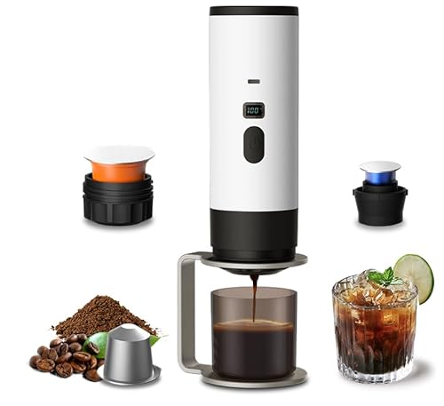 Feelhap Tragbare Kaffeemaschine,3 in 1 Kapsel Kaffeemaschine Kompatibel mit Nespresso Kapseln & Gemahlener Kaffee,Tragbare Espressomaschine mit Akku,Selbsterhitzung Camping Kaffeemaschine für Reisen von Feelhap