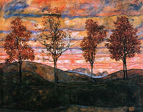 ART-PRINT-on-matt-paper-220gr- Four Trees 1917 Schiele Egon - Abstraktes horizontales Bild abstrakte Landschaften und Landschaft Sonnenuntergänge und Sonnenaufgang Kunstdruck 16_X_20_in von Feeling at home