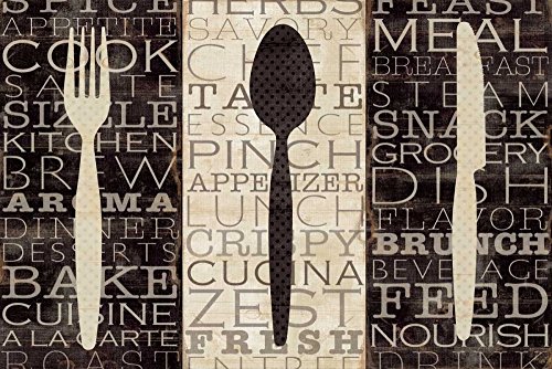 ART-PRINT-on-matt-paper-220gr- Kitchen Words Trio Pela - Kitchen horizontal Image dining food fork kitchen knife spoon words writing Fine art Print 25_X_38_in von Feeling at home
