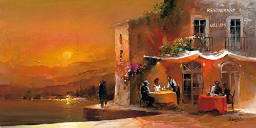 ART-PRINT-on-matte-paper-220gr- Dinner for two I Haenraets Willem - Europäisches horizontales Bild orange romantische Abendessenszene Italien Menschen Kunstdruck 24_X_49_in von Feeling at home