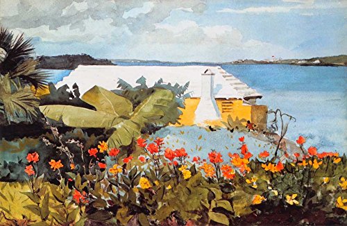 ART-PRINT-on-matte-paper-220gr- Flower Garden And Bungalow Bermuda Homer Winslow - Küsten-horizontale Bild Blumen und Pflanzen Wasserlandschaften Meer Fine Art Prin 20_X_31_in von Feeling at home