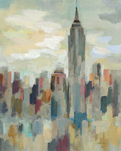 Bild auf gerollter Leinwand, New York Impression Vassileva Silvia – abstrakter vertikaler Kunstdruck, abstraktes beige-blaues Stadtbild, Empirefloralstateflo Leinwand, Kunstdruck, 76 x 61 cm von Feeling at home