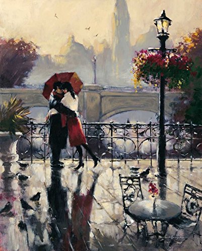 Bild auf gerollter Leinwand, Romantische Umarmung, Heighton Brent, vertikaler Kunstdruck, romantischer Regen, 76,2 x 61 cm von Feeling at home