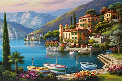 Bild auf gerollter Leinwand, Villa Bella Vista Kim Sung, horizontaler Kunstdruck, Landschaften, Boote, Europa, Seen, mediterrane Kunstdruck, 22_X_34_in von Feeling at home