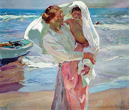 KUNSTDRUCK auf GEROLLTE LEINWAND Nach dem Baden Sorolla Joaquin - Meer horizontal Leinwandbilder auf 380gr 100%baumwolle cm_60_X_80 von Feeling at home