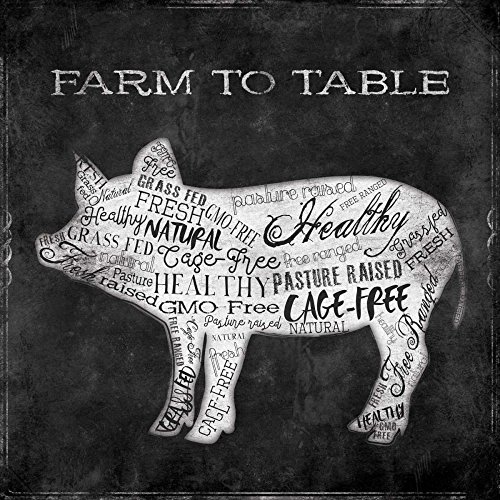 KUNSTDRUCK auf MATTE PAPIER 220gr Farm zum Schwein Grey Jace - Tiere quadrat Poster Typografie Küchentiere GRE Bild auf Papier cm_60_X_60 von Feeling at home