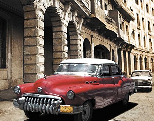 KUNSTDRUCK auf MATTE PAPIER 220gr Kubanische Autos I Groth C.J. - Fotografie horizontal Poster Rote sepia cars vintage photogr Bild auf Papier cm_38_X_49 von Feeling at home