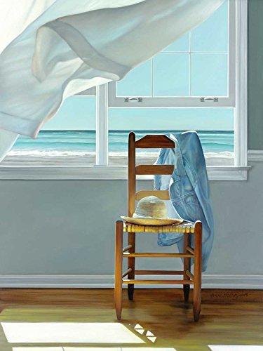 KUNSTDRUCK auf MATTE PAPIER 220gr TIEFES ATMEN Hollingsworth Karen - Meer vertikale Poster Küstensträndestühle Hüte in Bild auf Papier cm_70_X_53 von Feeling at home