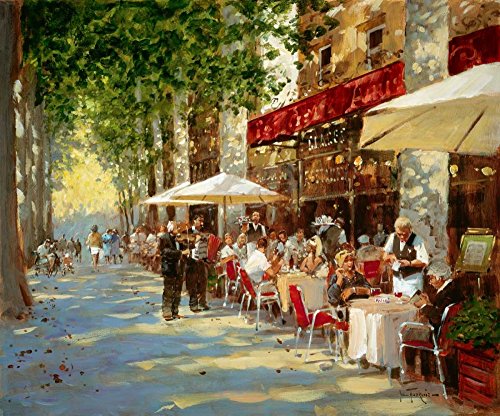 Kunstdruck auf Holz, Bars Cafe Apres-Midi Haskins John – europäisches horizontales Bild Paris Cafe romantischer Kunstdruck 33_X_40_in von Feeling at home