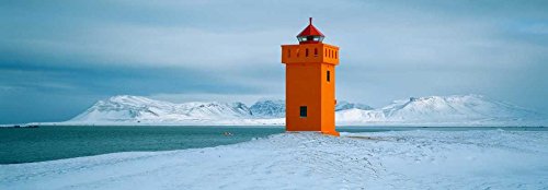 Kunstdruck auf Holz, Leuchtturm, Island, Guichard Jean, Landschaft, horizontales Bild, Krossnes Leuchtturm, Island, Kunstdruck, 35,6 x 100,9 cm von Feeling at home