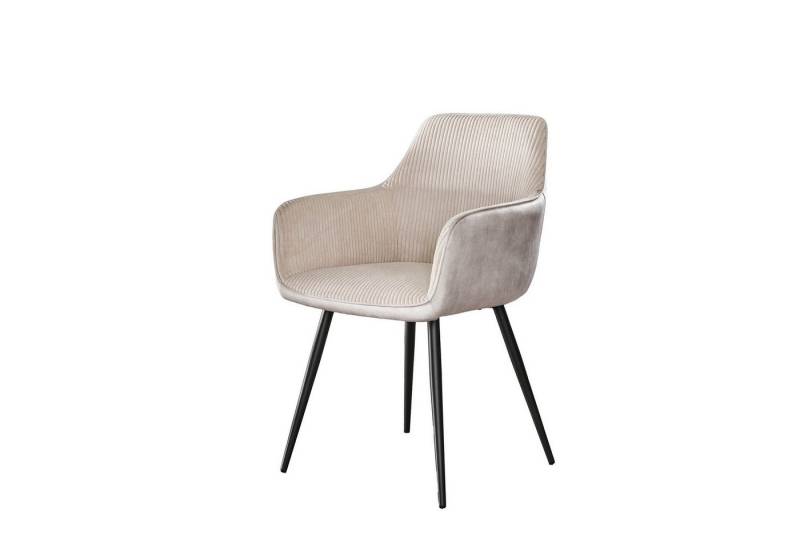 Feeling4Home Armlehnstuhl 2er-Set Armlehnstuhl Balurne - Rib-Stoff, Creme-Grau, Weicher und bequemer Stoff von Feeling4Home