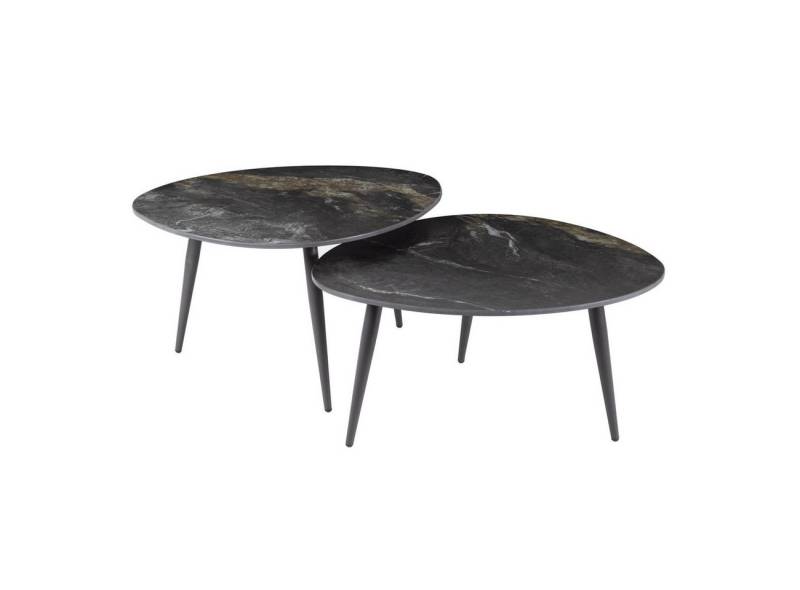 Feeling4Home Couchtisch 2er-Set Couchtisch Cerami Fossil - schwarze Keramik, Dreieckig, Minimalistisches Gestell mit einer marmorierten Keramikplatte Feeling4Home Couchtisch 2er-Set Couchtisch Cerami Fossil - schwarze Keramik, Dreieckig, Minimalistisches Gestell mit einer marmorierten Keramikplatte von Feeling4Home