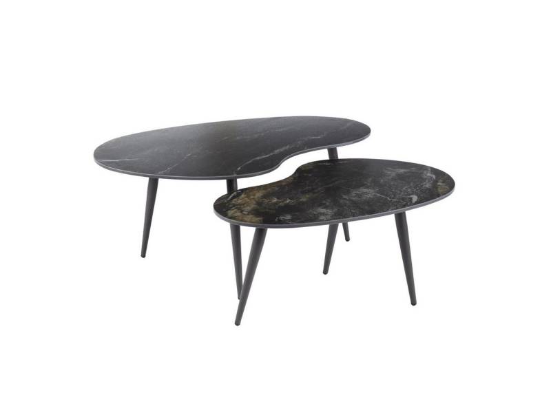 Feeling4Home Couchtisch 2er-Set Couchtisch Cerami Fossil - schwarze Keramik, Organisch, Minimalistisches Gestell mit einer marmorierten Keramikplatte Feeling4Home Couchtisch 2er-Set Couchtisch Cerami Fossil - schwarze Keramik, Organisch, Minimalistisches Gestell mit einer marmorierten Keramikplatte von Feeling4Home