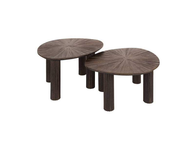 Feeling4Home Couchtisch 2er-Set Couchtisch Foray - Teakholz massiv Braun, Dreieckig, Strukturierte Platte mit Schweizer Kante & geriffelten Tischbeine Feeling4Home Couchtisch 2er-Set Couchtisch Foray - Teakholz massiv Braun, Dreieckig, Strukturierte Platte mit Schweizer Kante & geriffelten Tischbeine von Feeling4Home