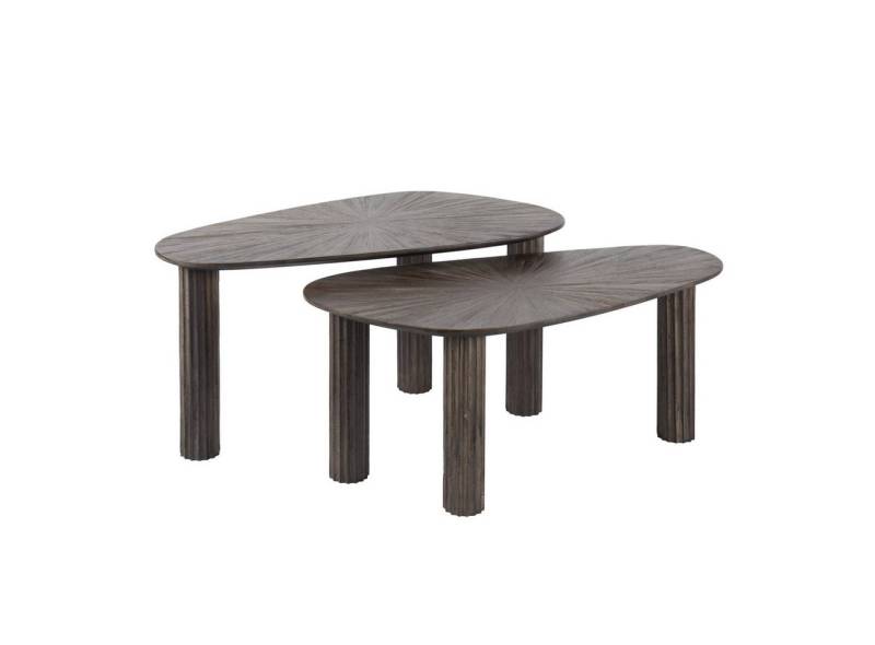 Feeling4Home Couchtisch 2er-Set Couchtisch Foray - Teakholz massiv Braun, Organisch, Strukturierte Platte mit Schweizer Kante & geriffelten Tischbeine Feeling4Home Couchtisch 2er-Set Couchtisch Foray - Teakholz massiv Braun, Organisch, Strukturierte Platte mit Schweizer Kante & geriffelten Tischbeine von Feeling4Home