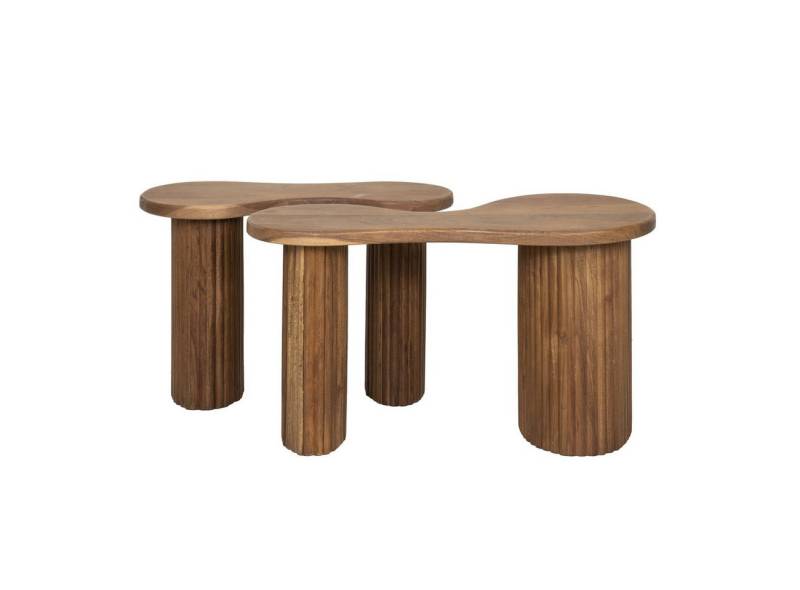 Feeling4Home Couchtisch 2er-Set Couchtisch Jorai - Akazie massiv Braun, Säulen geriffelt, Organische Form & Wellenmuster Feeling4Home Couchtisch 2er-Set Couchtisch Jorai - Akazie massiv Braun, Säulen geriffelt, Organische Form & Wellenmuster von Feeling4Home