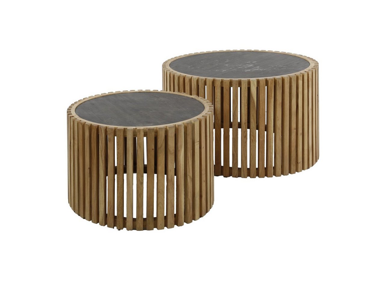 Feeling4Home Couchtisch 2er-Set Couchtisch Schiefer - Gestell in Akazienholz Natur, Rund, Schieferplatte auf Gestell in Lamellenoptik Feeling4Home Couchtisch 2er-Set Couchtisch Schiefer - Gestell in Akazienholz Natur, Rund, Schieferplatte auf Gestell in Lamellenoptik von Feeling4Home