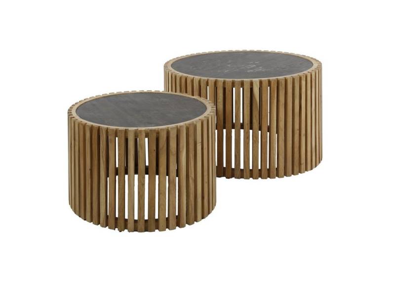 Feeling4Home Couchtisch 2er-Set Couchtisch Schiefer - Gestell in Akazienholz Natur, Rund, Schieferplatte auf Gestell in Lamellenoptik Feeling4Home Couchtisch 2er-Set Couchtisch Schiefer - Gestell in Akazienholz Natur, Rund, Schieferplatte auf Gestell in Lamellenoptik von Feeling4Home
