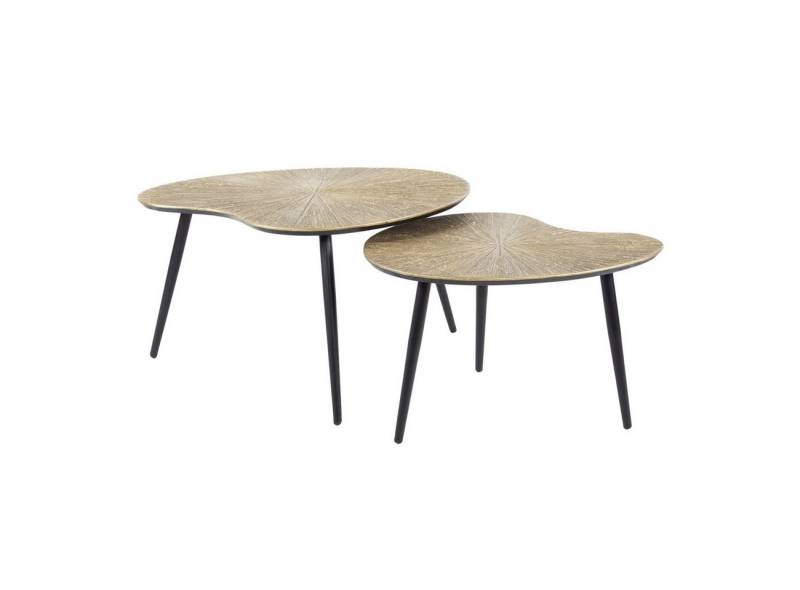 Feeling4Home Couchtisch 2er-Set Couchtisch Taroya - Metall in Gold, Organisch, Tischplatte mit Strahlenstruktur & konische Metallbeine von Feeling4Home