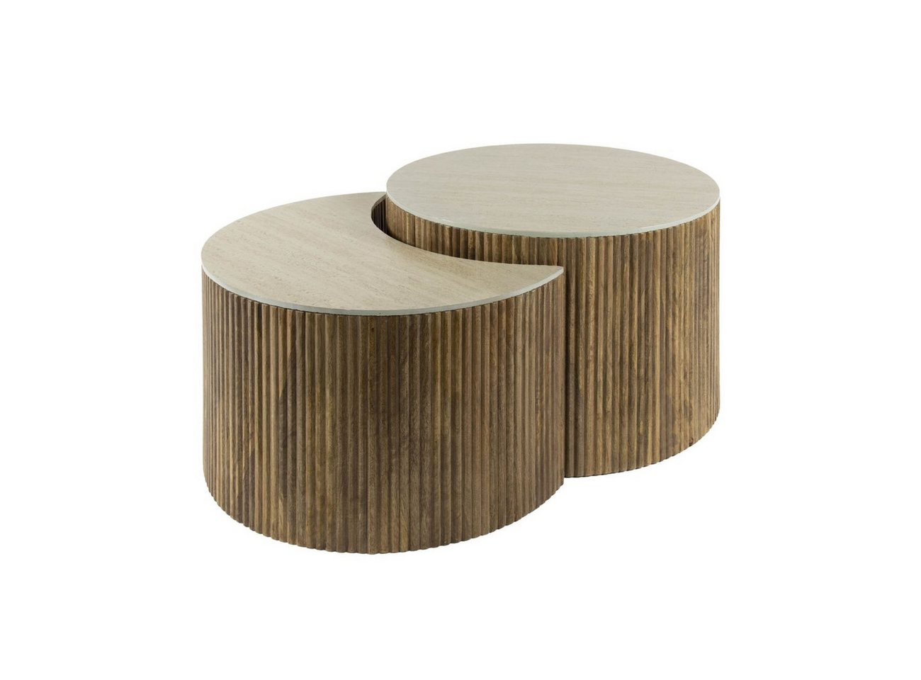 Feeling4Home Couchtisch 2er-Set Couchtisch Tratin - Mangoholz massiv Braun, Halbrund, Wellenoptik und Halbmond in Travertin-Optik Feeling4Home Couchtisch 2er-Set Couchtisch Tratin - Mangoholz massiv Braun, Halbrund, Wellenoptik und Halbmond in Travertin-Optik von Feeling4Home