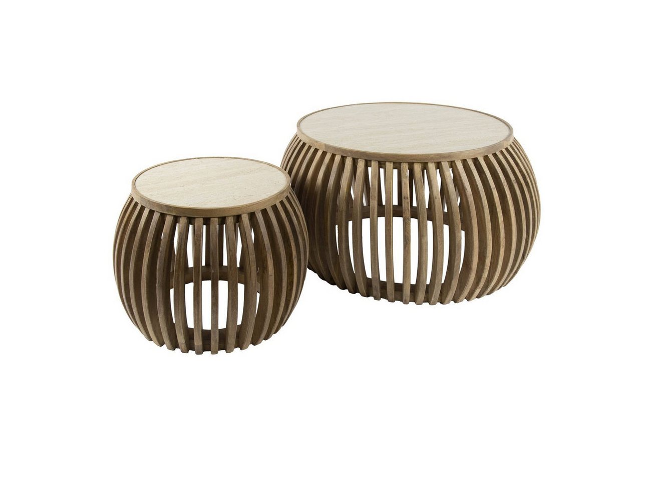 Feeling4Home Couchtisch 2er-Set Couchtisch Tratin - Mangoholz massiv Braun, Rund, Abgerundete Lamellenoptik und Travertin-Optik Feeling4Home Couchtisch 2er-Set Couchtisch Tratin - Mangoholz massiv Braun, Rund, Abgerundete Lamellenoptik und Travertin-Optik von Feeling4Home