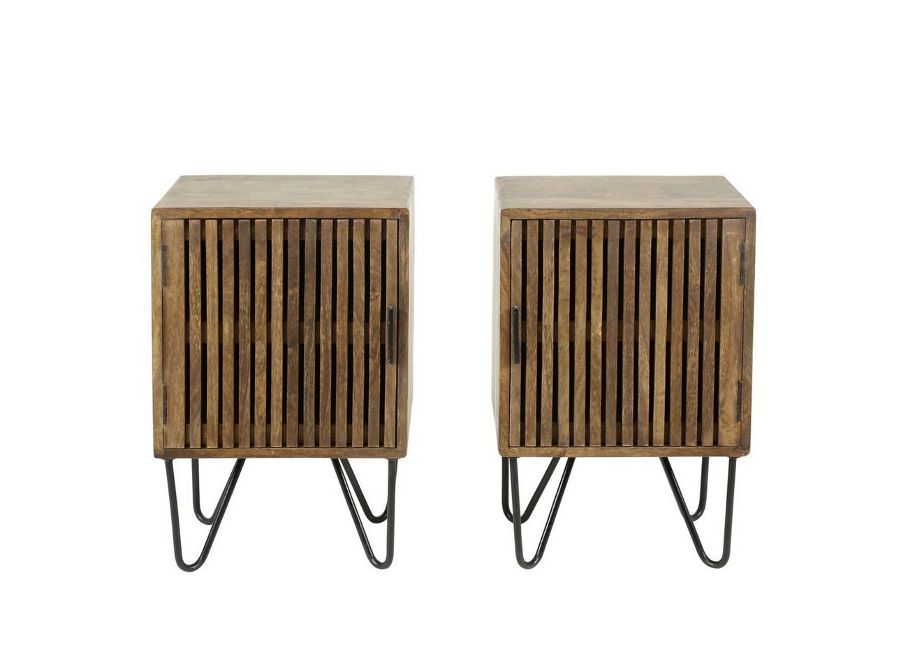 Feeling4Home Nachttisch 2er-Set Nachttisch Tamil - Mangoholz massiv Braun, 1 Tür, 2er-Set (links und rechts gespiegelt) in Lamellen-Design von Feeling4Home
