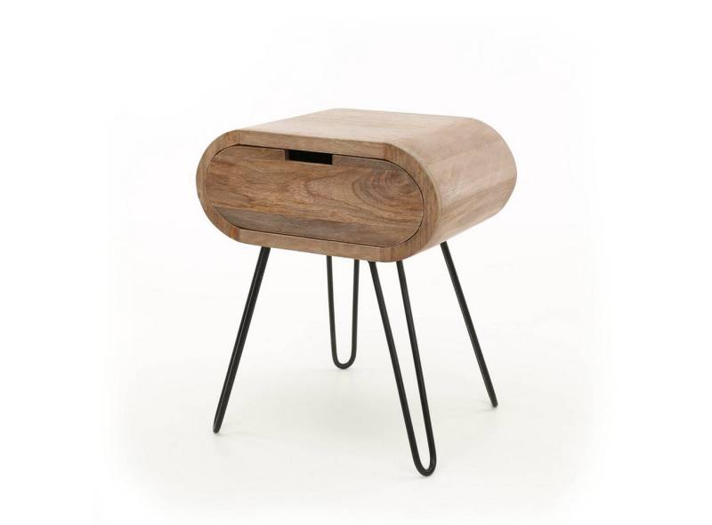 Feeling4Home Nachttisch Nachttisch Kavay - Mangoholz massiv Braun, mit Schublade, Abgerundetes Design mit Haarnadelbeinen von Feeling4Home