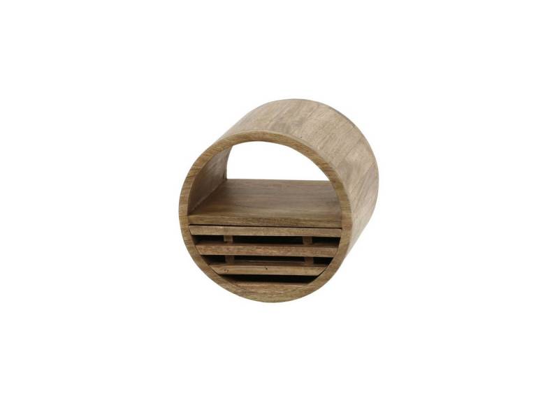 Feeling4Home Wandregal Wandregal Tamil mit Schublade - Mangoholz massiv Braun, Ø 30 cm, Runde Form und eine dekorative Lamellenfront von Feeling4Home