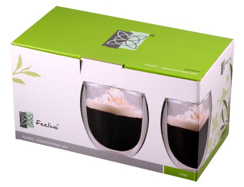 Feelino Latte Macchiato Gläser Doppelwandig, 2er-Set Kaffee Gläser, Doppelwandige Thermo-Gläser, Isolierte Cappuccino Tassen aus Glas, Handgemachtes Glas für Tee und Eiskaffee, 400ml Kaffeegläser Feelino Latte Macchiato Gläser Doppelwandig, 2er-Set Kaffee Gläser, Doppelwandige Thermo-Gläser, Isolierte Cappuccino Tassen aus Glas, Handgemachtes Glas für Tee und Eiskaffee, 400ml Kaffeegläser von Feelino