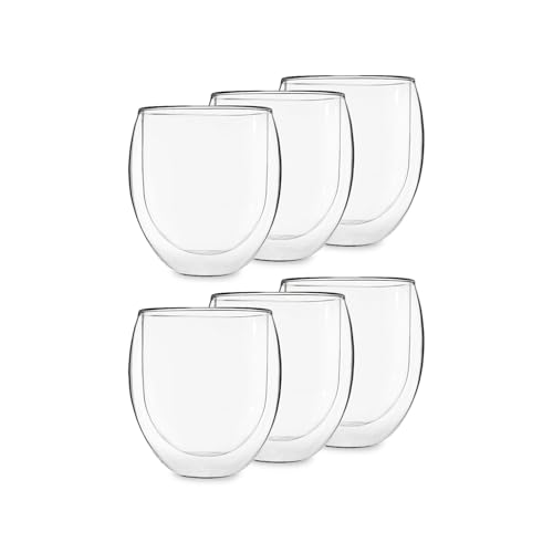 Feelino Aktion: 6er-Set XXL 400ml Thermo-Glas mit 6 Teeblumen DOPPELWANDIG Ice-Bloom Extra großes Teeglas/Kaffeeglas mit Schwebeeffekt von Feelino