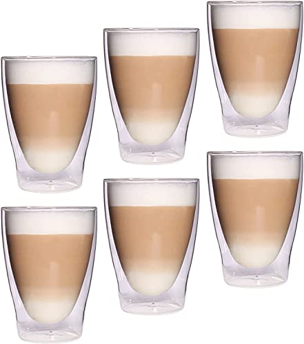 Feelino Latte Macchiato Gläser Doppelwandig, 6er-Set Kaffee Gläser, Doppelwandige 300 ml Thermo-Latte-Gläser, Isolierte Cappuccino Tassen aus Glas, Handgemachtes Doppelwandiges Glas, Kaffeegläser Set von Feelino