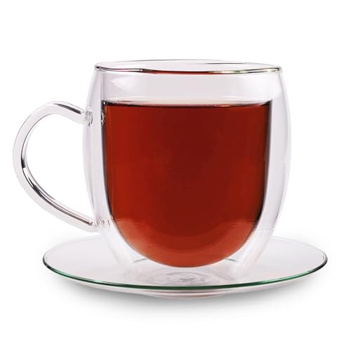 Feelino Doppelwandige Teetasse Aus Glas, 400Ml, Spülmaschinenfest, Thermo-Teegläser Mit Schwebeeffekt & Für Weißen Tee Und Erblühtee von Feelino