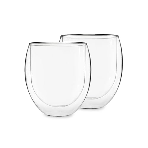 Feelino 2x Teetasse aus Glas Doppelwandig, Teegläser mit 1x Teeblume, 400ml Doppelwandige Teegläser, Teeglas Spülmaschinenfest, Thermo-Teegläser, Tee Gläser mit Schwebeeffekt & Weißer Tee Erblühtee von Feelino