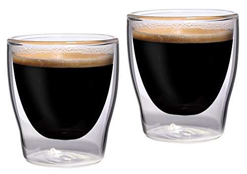 Feelino Espressotasse Glas Doppelwandig, Espresso Gläser im 2er-Set, Glas-Espressotassen mit Schwebeeffekt, 80ml Doppelwandige Gläser, Espressotassen Durchsichtig, Spülmaschinenfeste Kaffeegläser von Feelino