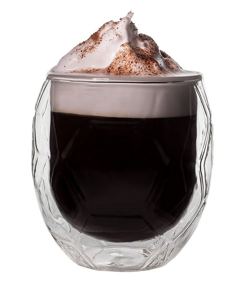 Feelino Gläser-Set 4x Cappuccino Glas Kaffeeglas Fußball 350ml Thermoglas Doppelwandig, Glas von Feelino