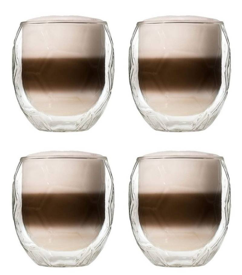 Feelino Gläser-Set 4x Latte Macchiato Glas Kaffeeglas Fußball 350ml Thermoglas, Glas von Feelino
