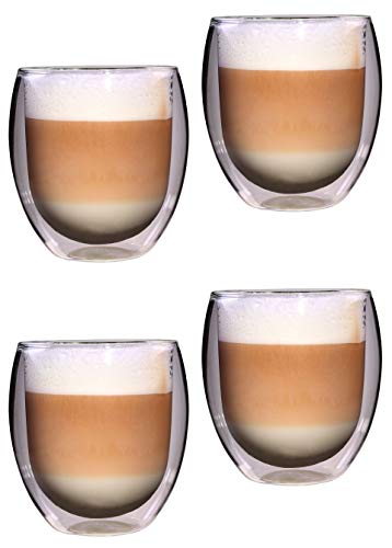 Feelino Latte Macchiato Gläser Doppelwandig, 4er-Set Kaffee Tassen, Thermo-Gläser Isoliert, Handgemacht für Cappuccino, Tee und Eiskaffee, 400ml von Feelino