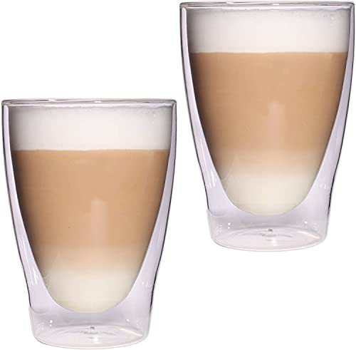 Feelino Latte Macchiato Gläser Doppelwandig, 2er-Set Kaffee Gläser, Doppelwandige 300 ml Thermo-Latte-Gläser, Isolierte Cappuccino Tassen aus Glas, Handgemachtes Doppelwandiges Glas, Kaffeegläser Set von Feelino