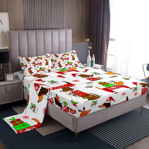 Bettwäsche-Set für Kinder, Motiv: "Merry Christmas", mit tiefen Taschen, Spannbetttuch für Jungen, Teenager, Dackel, atmungsaktiv, Welpen-Hundezimmer-Dekoration Bettwäsche-Set für Kinder, Motiv: "Merry Christmas", mit tiefen Taschen, Spannbetttuch für Jungen, Teenager, Dackel, atmungsaktiv, Welpen-Hundezimmer-Dekoration von Feelyou