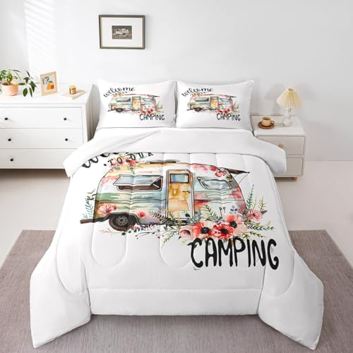Camper Van Bettwäsche-Set Kinder Bauernhaus Rustikal Happy Camping Bettwäsche-Set Twin Frauen Herren Camper Blumendekor Bettdecke Ultra Weiche Mikrofaser Natur Blume Gestepptes Set Schlafzimmer Bettdecke Innenfüllung Camper Van Bettwäsche-Set Kinder Bauernhaus Rustikal Happy Camping Bettwäsche-Set Twin Frauen Herren Camper Blumendekor Bettdecke Ultra Weiche Mikrofaser Natur Blume Gestepptes Set Schlafzimmer Bettdecke Innenfüllung von Feelyou