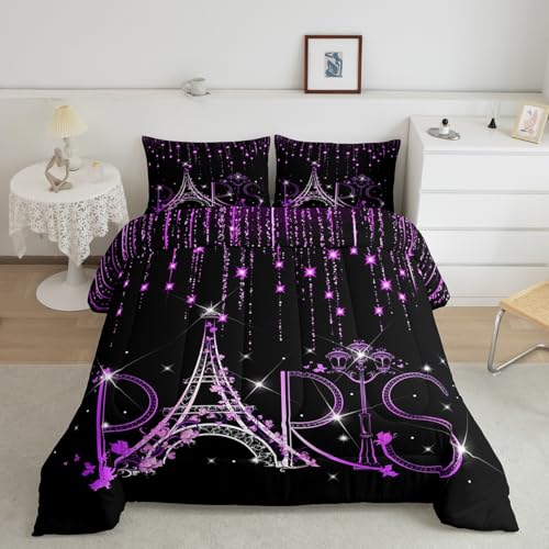 Eiffelturm-Bettwäsche-Set in voller Größe, mädchenhaftes abstraktes Ombré-Glitzer-Paket für Kinder, Jungen, Mädchen, Paris, Steppdecke, romantisches Dekor, Steppdecken-Set mit 2 Kissenbezügen Eiffelturm-Bettwäsche-Set in voller Größe, mädchenhaftes abstraktes Ombré-Glitzer-Paket für Kinder, Jungen, Mädchen, Paris, Steppdecke, romantisches Dekor, Steppdecken-Set mit 2 Kissenbezügen von Feelyou
