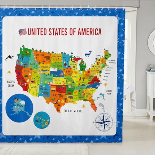 Feelyou Badezimmer-Duschvorhang-Set, Motiv: Geographie, USA-Karte, Badvorhang für Kinder, Jungen, Mädchen, Teenager, Lern-Duschvorhang, pädagogische Karte, Kinder-Badezimmerzubehör, 183 x 198 cm Feelyou Badezimmer-Duschvorhang-Set, Motiv: Geographie, USA-Karte, Badvorhang für Kinder, Jungen, Mädchen, Teenager, Lern-Duschvorhang, pädagogische Karte, Kinder-Badezimmerzubehör, 183 x 198 cm von Feelyou