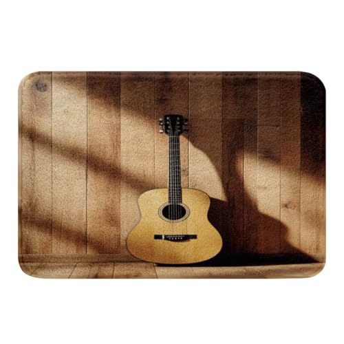 Feelyou Badezimmerteppich, Vintage-Stil, Holz, Musikgitarre, Badematten für Badezimmer, Damen, Herren, weicher Rock-Musik-Badteppich, Musikinstrumente, Innen-Bodenmatte, 50,8 x 81,3 cm, Heimdekoration von Feelyou